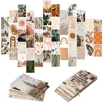 50PCS Boho Aesthetic Wall Collage Kit - Peach Teal Decor for Girls & Teens