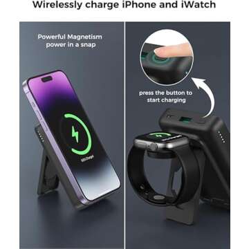 NewQ Magnetic Portable Charger for iPhone and Apple Watch, 10000 mAh Wireless Power Bank USB-C Fast Charging Battery Pack for iPhone 16/15/14/13/12 Series, iWatch Ultra/9/8/7/6/5/4(Black)