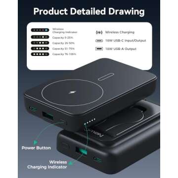 NewQ Magnetic Portable Charger for iPhone and Apple Watch, 10000 mAh Wireless Power Bank USB-C Fast Charging Battery Pack for iPhone 16/15/14/13/12 Series, iWatch Ultra/9/8/7/6/5/4(Black)