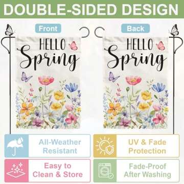 Floral Hello Spring Garden Flag - Double-Sided, Durable Decor