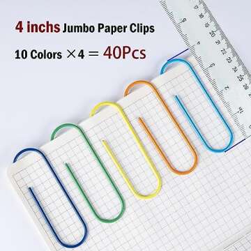 Jumbo Paper Clips, 40 Pcs 4 Inches Large Paper Clip Holder - Vinyl Coated Multicolored Extra Large m...