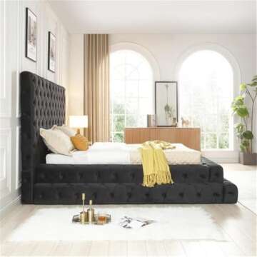 Better Home Products Eleonora Queen Size Velvet Upholstered Bed in Black