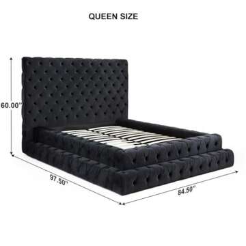 Velvet Upholstered Queen Bed - Eleonora in Black