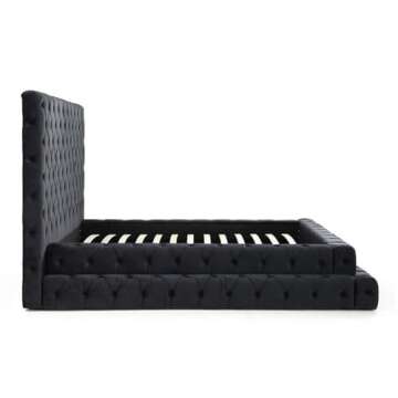 Velvet Upholstered Queen Bed - Eleonora in Black