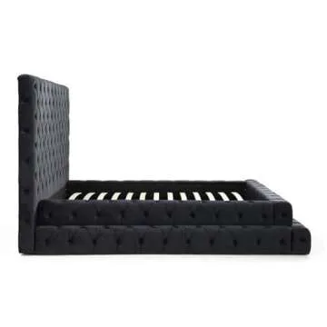 Velvet Upholstered Queen Bed - Eleonora in Black