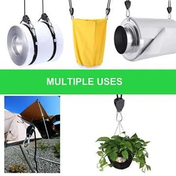 Rope Clip Hanger, 6 Packs 1/8 in Reinforced Adjustable Height Anti-Loose Design Gears Clip for Growing Light Fixtures, Hanging Plants, 8 FT Length 150lbs Weight Capacity