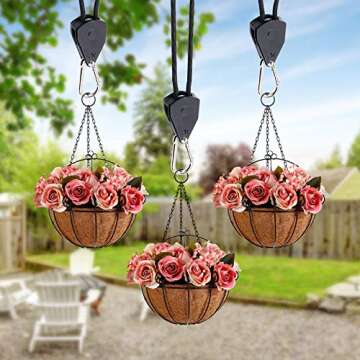 Rope Clip Hanger, 6 Packs 1/8 in Reinforced Adjustable Height Anti-Loose Design Gears Clip for Growing Light Fixtures, Hanging Plants, 8 FT Length 150lbs Weight Capacity