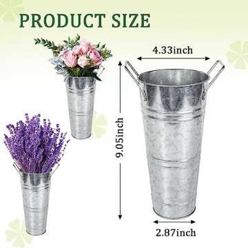 YEENAASY Galvanized Metal Bucket Vases Set of 8, 9 Inch Farmhouse French Flower Buckets Pots with Ha...