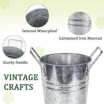 YEENAASY Galvanized Metal Bucket Vases Set of 8, 9 Inch Farmhouse French Flower Buckets Pots with Handles, Rustic Decorative Metal Holder Flower Vase for Home Wedding Table Centerpiece Decor (Silver)