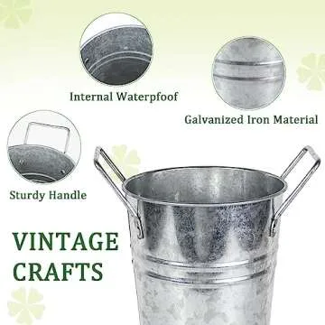 YEENAASY Galvanized Metal Bucket Vases Set of 8, 9 Inch Farmhouse French Flower Buckets Pots with Handles, Rustic Decorative Metal Holder Flower Vase for Home Wedding Table Centerpiece Decor (Silver)
