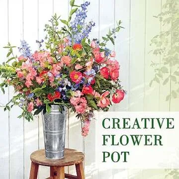 YEENAASY Galvanized Metal Bucket Vases Set of 8, 9 Inch Farmhouse French Flower Buckets Pots with Handles, Rustic Decorative Metal Holder Flower Vase for Home Wedding Table Centerpiece Decor (Silver)