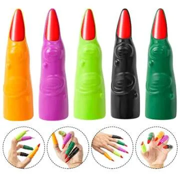 Halloween Witch Fingers 50Pcs Colorful Vampire Martian Fingers Spooky Monster Zombie Fake Finger Nails Prank Props Accessory for Halloween Cosplay Costume Party for Kids Reading Pointers, YEAJOIN