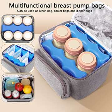 TSRETE Breast Pump Bag, Breastmilk Cooler Bag with Ice Packs, Double Layer Detachable Baby Bottle Bag for Working & Traveling Breastfeeding Moms