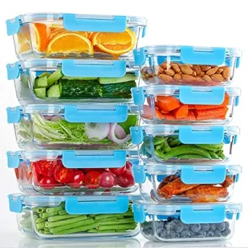 C CREST Glass Meal Prep Containers, [10 Pack] Glass Food Storage Containers with Lids, Airtight Glass Bento Boxes, BPA Free & Leak Proof (10 Lids & 10 Containers)