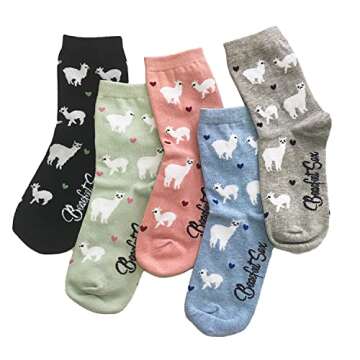 Benefeet Sox Womens Novelty Funny Crew Socks Girls Cute Llama Socks Colorful Vintage Flower Patterne...