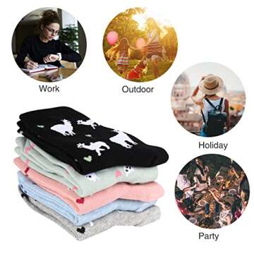 Benefeet Sox Womens Novelty Funny Crew Socks Girls Cute Llama Socks Colorful Vintage Flower Patterned Designed Socks Silly Cartoon Animal Dress Socks Ladies Ankle Socks Christmas Gifts(Alpaca-5Pack)