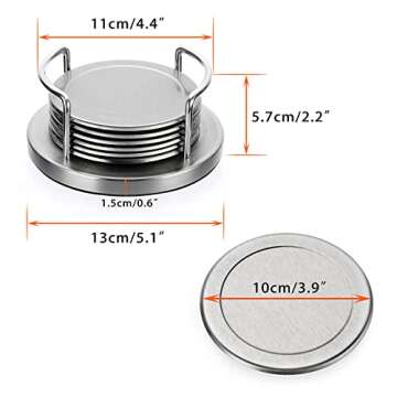 JUXYES Stainless Steel Round Coasters Set with Holder