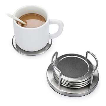 JUXYES Stainless Steel Round Coasters Set with Holder