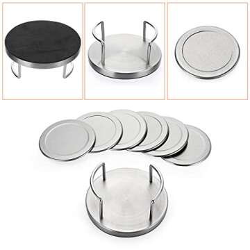 JUXYES Stainless Steel Round Coasters Set with Holder