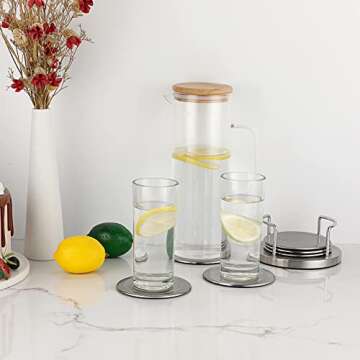 JUXYES Stainless Steel Round Coasters Set with Holder