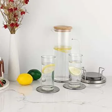 JUXYES Stainless Steel Round Coasters Set with Holder