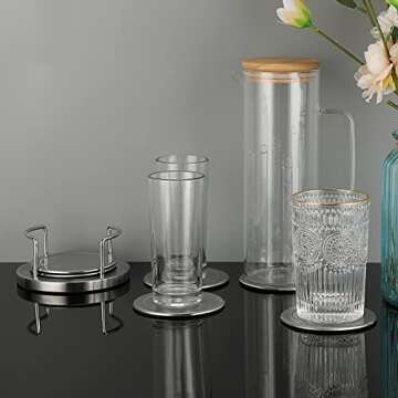 JUXYES Stainless Steel Round Coasters Set with Holder