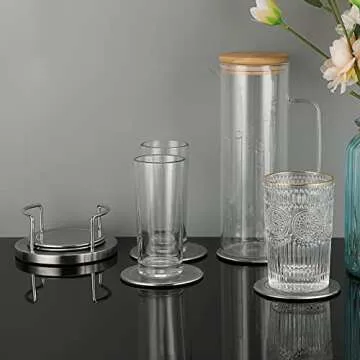 JUXYES Stainless Steel Round Coasters Set with Holder