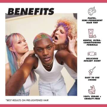 Lime Crime Pastel Colored Unicorn Hair Tint, Shook (Victorian Rose) - Damage-Free Semi-Permanent Hair Color Conditions & Moisturizes - Temporary Hair Dye Kit Has Sugary Citrus Vanilla Scent - Vegan