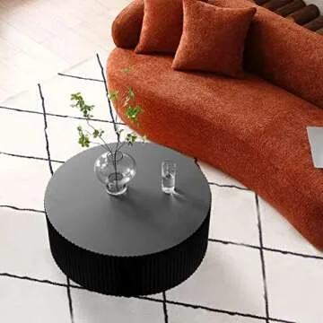 Stylish BSYEIO Black Round Drum Coffee Table - Modern Design