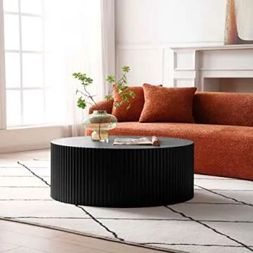 Stylish BSYEIO Black Round Drum Coffee Table - Modern Design