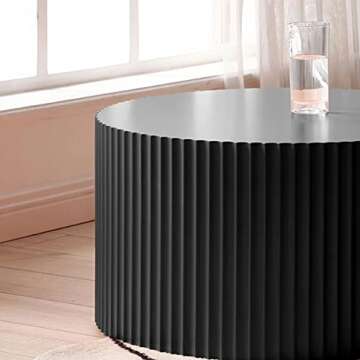 BSYEIO Black Round Drum Coffee Tables for Living Room Contemporary Circle Coffee Table, Modern Wood Accent Table for Office Apartment