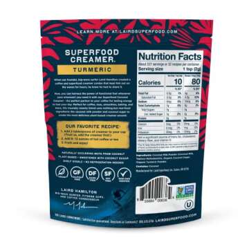Laird Superfood Non-Dairy Original Superfood Turmeric Coconut Powder Coffee Creamer, Gluten Free, No...