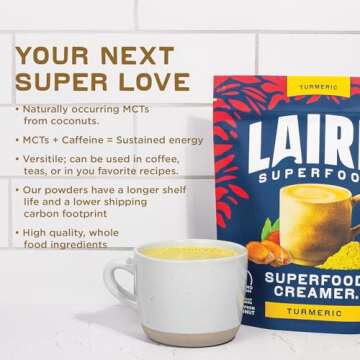 Laird Superfood Non-Dairy Original Superfood Turmeric Coconut Powder Coffee Creamer, Gluten Free, Non-GMO, Vegan, 16 oz. Bag, Pack of 1