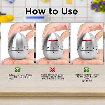 Kitchen Timer Manual, LEMEGO Stainless Steel Mechanical Rotating Visual Countdown Egg Cooking Timer ...