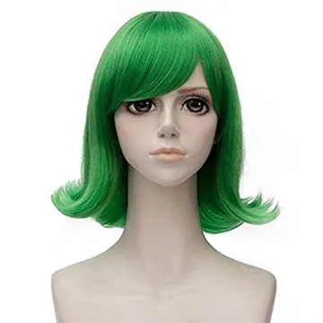 Anogol Short Green Wavy Cosplay Wig for Anime Costumes