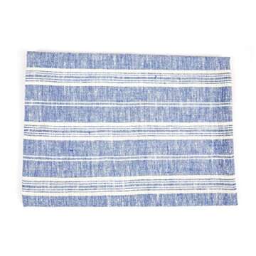 LinenMe Blue/White Linen Multi Stripe Bath Towel - Eco-Friendly Luxury