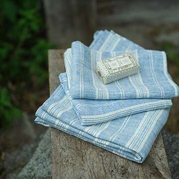LinenMe Blue/White Linen Multi Stripe Bath Towel - Eco-Friendly Luxury