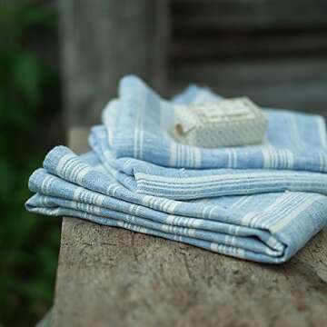 LinenMe Blue/White Linen Multi Stripe Bath Towel - Eco-Friendly Luxury