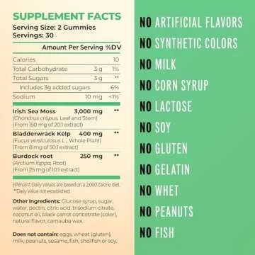 TrueSeaMoss Irish Sea Moss Gummies with Burdock Root & Bladderwrack for Immune Support, Energy Boost, Skin & Hair, Detox - Adult Women & Men, Kids 60pcs
