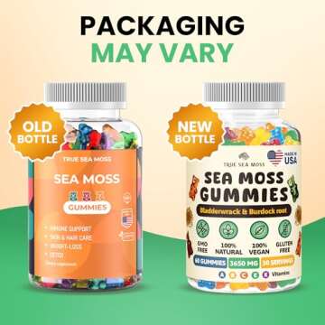 TrueSeaMoss Irish Sea Moss Gummies with Burdock Root & Bladderwrack for Immune Support, Energy Boost, Skin & Hair, Detox - Adult Women & Men, Kids 60pcs