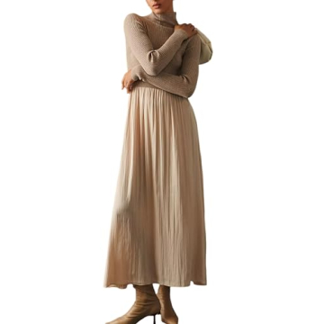 Anoumcy Patchwork Turtleneck Long Sweater Dress for Women 2024 Fall Winter Jumper Dress Long Sleeve ...