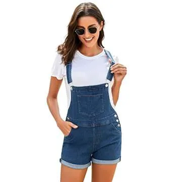 Vetinee Women's Adjustable Denim Bib Overall Shorts