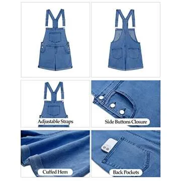 Vetinee Women's Adjustable Denim Bib Overall Shorts