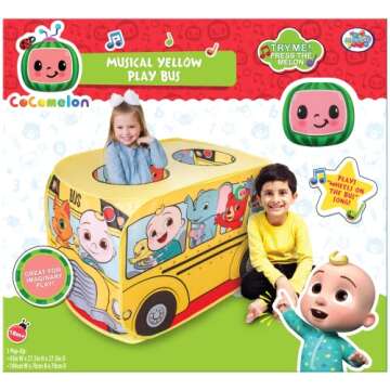 Cocomelon Musical Yellow School Bus Pop Up Tent, Foldable, Imaginative Play, 3+