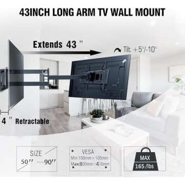 FORGING MOUNT Long Extension TV Mount, Heavy Duty Dual Arm Full Motion TV Wall Mount Bracket with 43...