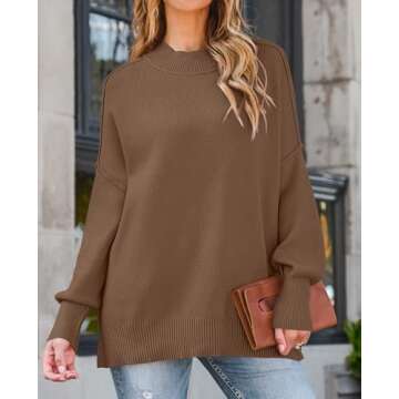 ZESICA Women's Fall Casual Long Sleeve Crew Neck Side Slit Oversized Ribbed Knit Pullover Sweater To...