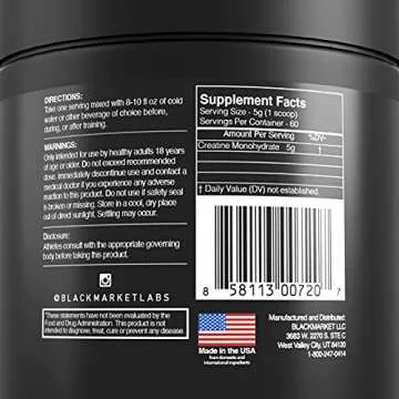 BLACKMARKET RAW Creatine - Workout Powder Drink Mix for Men & Women, Improve Muscle Size, Strength, ...