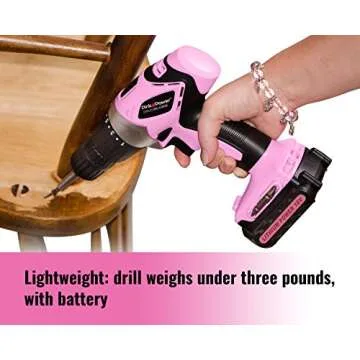Pink Power PP181LI 18 Volt Lithium-Ion Cordless Electric Drill Driver Kit for Women- Tool Case, Drill Set, Battery & Charger