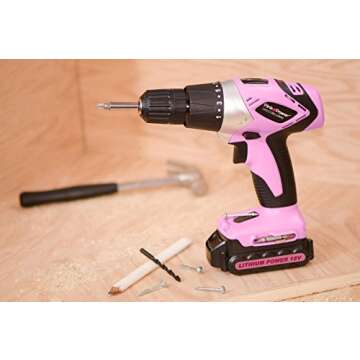 Pink Power PP181LI 18 Volt Lithium-Ion Cordless Electric Drill Driver Kit for Women- Tool Case, Drill Set, Battery & Charger