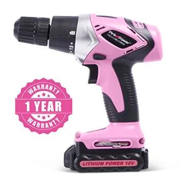 Pink Power PP181LI 18 Volt Lithium-Ion Cordless Electric Drill Driver Kit for Women- Tool Case, Drill Set, Battery & Charger